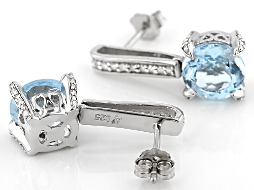 4.30ctw Round Sky Blue Topaz With 0.20ctw White Diamond, Rhodium Over Sterling Silver Earrings