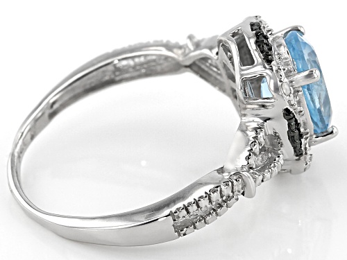 1.85ct Glacier Topaz™ With .02ctw White & Blue Diamond Accents Rhodium Over Sterling Silver Ring - Size 10