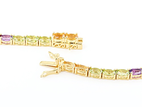 29.18ctw Oval Multi Gemstone 18K Yellow Gold Over Sterling Silver Tennis Necklace - Size 18