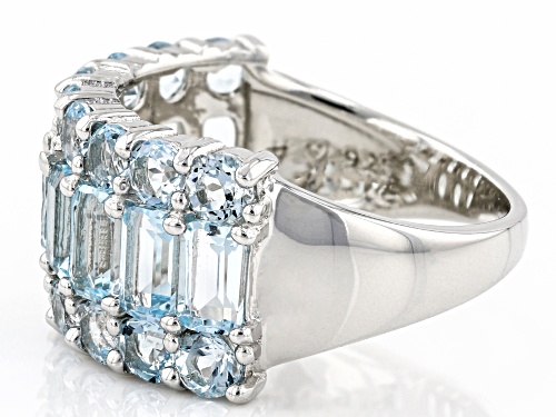 4.30ctw Emerald Cut And Round Glacier Topaz™ Rhodium Over Sterling Silver Band Ring - Size 6