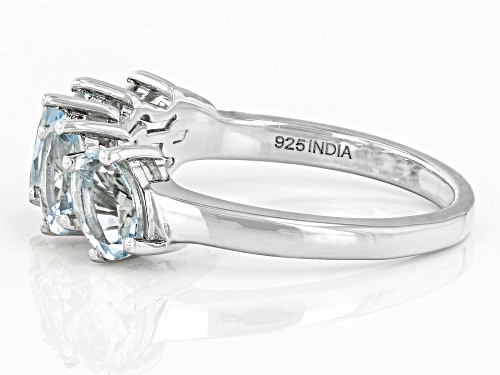 1.89ctw Oval Aquamarine Rhodium Over Sterling Silver Ring - Size 7