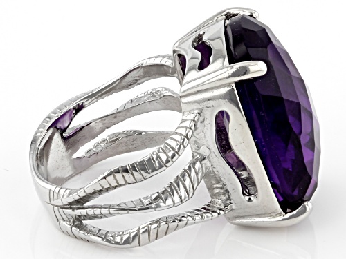 15.00ct Cushion African Amethyst Rhodium Over Sterling Silver Solitaire Ring - Size 8