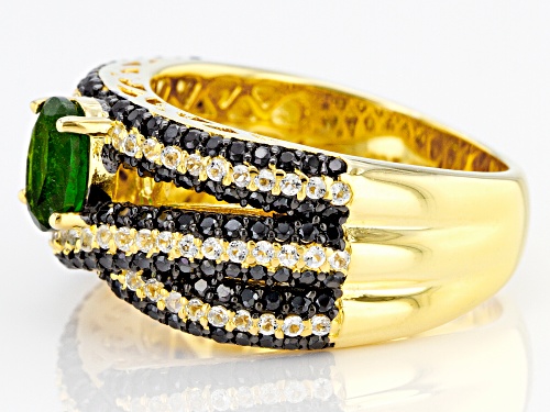 0.90ct Chrome Diopside, 1.68ctw Black Spinel & White Zircon 18K Yellow Gold Over Silver Ring - Size 7