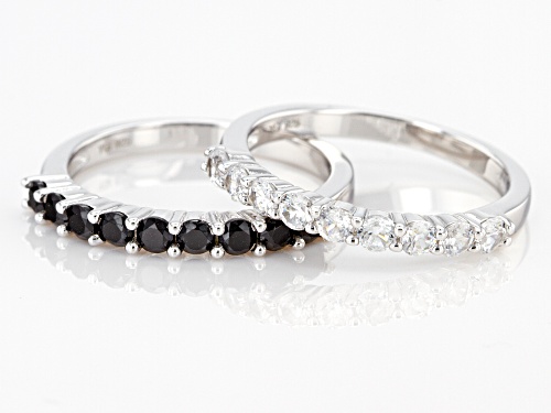 0.90ctw Round Black Spinel With 0.70ctw Round White Zircon Rhodium Over Sterling Silver Band Rings - Size 7