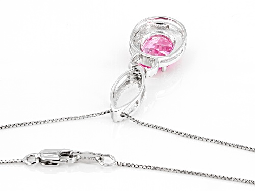 3.00ct Oval Lab Created Pink Sapphire With 0.01ctw Diamond Accent Rhodium Over Silver Pendant Chain