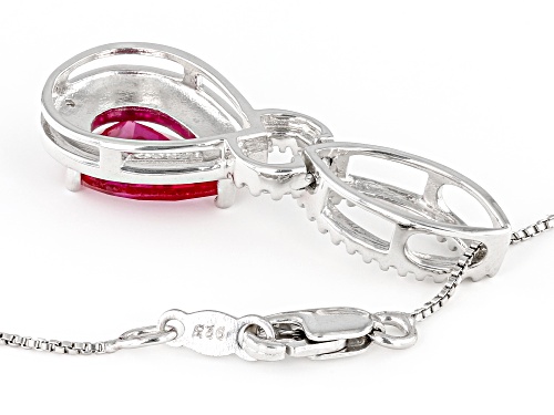 2.50ct Lab Created Ruby With 0.01ctw Diamond Accent Rhodium Over Sterling Silver Pendant Chain