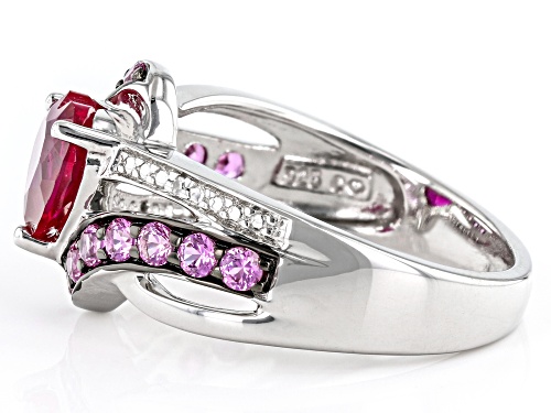 1.60ct Lab Created Ruby, 0.60ctw Lab Sapphire And 0.01ctw Diamond Accent Rhodium Over Silver Ring - Size 6