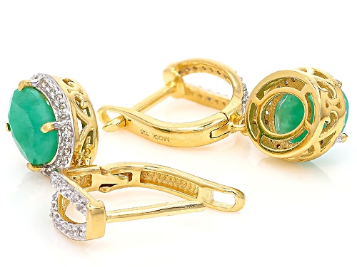 2.56ctw Emerald with 0.57ctw White Zircon 18k Yellow Gold Over Sterling Silver Earrings