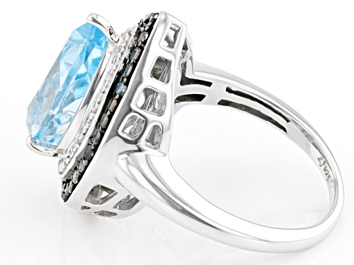 4.50ct Pear Shaped Glacier Topaz™ With 0.15ctw Blue And White Diamond Rhodium Over Silver Ring - Size 8