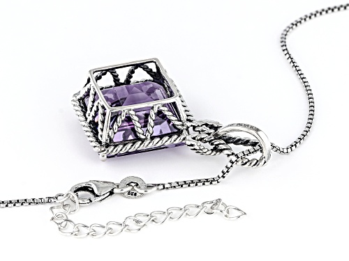 14.50ct Square Amethyst Sterling Silver Solitaire Pendant With Chain