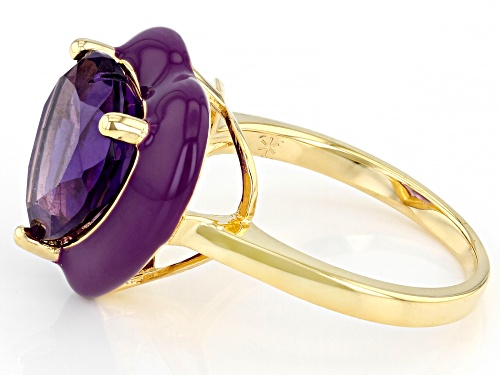4.00ct Heart Shaped African Amethyst With Purple Enamel 14k Yellow Gold Over Sterling Silver Ring - Size 7