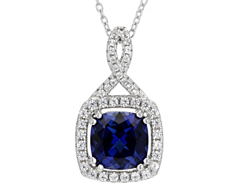 5.20ctw Lab Blue & 0.85ctw Lab White Sapphire Rhodium Over Silver Pendant And Earrings Set