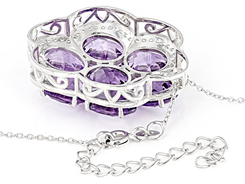 16.31ctw African Amethyst With 0.80ctw White Zircon Rhodium Over Sterling Silver Pendant With Chain