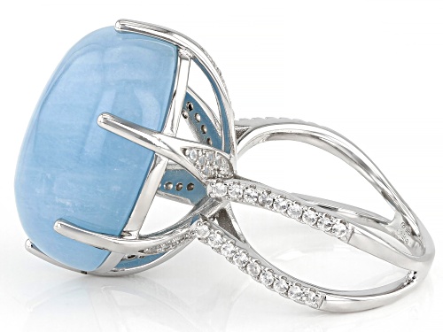 23x18mm Dreamy Aquamarine With 0.60ctw White Zircon Rhodium Over Sterling Silver Ring - Size 8