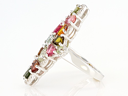 2.75ctw Multi-Tourmaline With 0.20ctw White Zircon Rhodium Over Sterling Silver Ring - Size 7