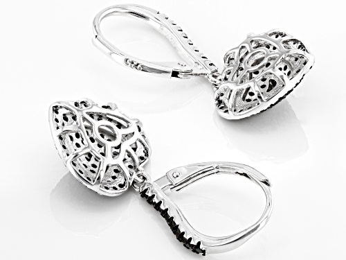 1.00ctw Round Black Spinel Rhodium Over Sterling Silver Heart Earrings
