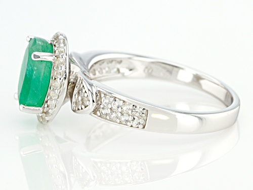 1.50ctw Emerald With .30ctw White Zircon Rhodium Over Sterling Silver Ring - Size 10