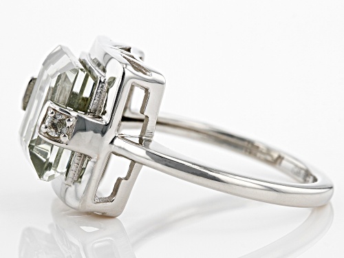 3.90ct Prasiolite With 0.10ctw White Topaz Rhodium Over Sterling Silver Ring - Size 8