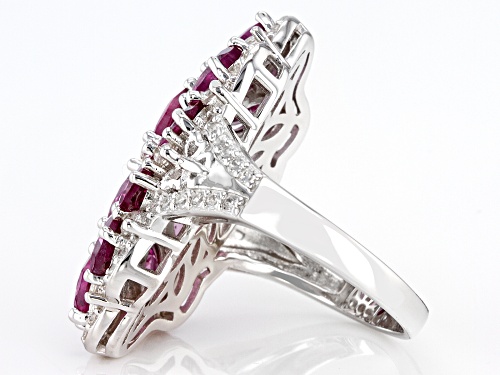 4.50ctw Oval Blush Color Garnet With 0.93ctw White Zircon Rhodium Over Sterling Silver Ring - Size 5
