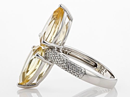 4.86ctw Pear Citrine And 0.48ctw White Zircon Rhodium Over Sterling Silver Ring - Size 8