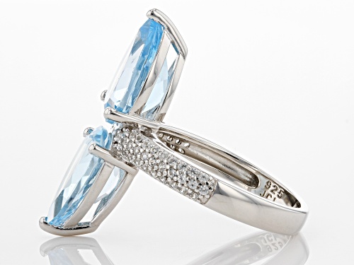 6.42ctw Pear Glacier Topaz™ And 0.36ctw White Zircon Rhodium Over Sterling Silver Ring - Size 8