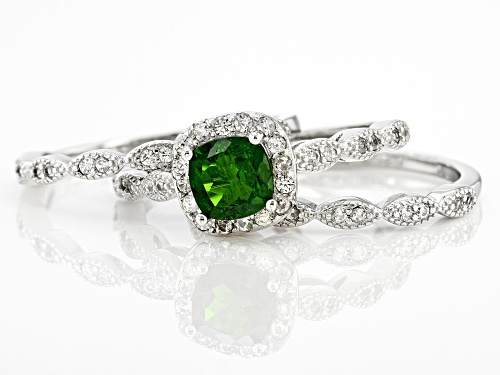 0.88ct Chrome Diopside With 0.70ctw White Zircon Rhodium Over Sterling Silver Ring Set - Size 8