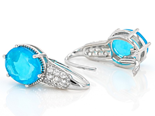 2.50ctw Paraiba Blue Color Opal With 0.40ctw White Zircon Rhodium Over Sterling Silver Earrings