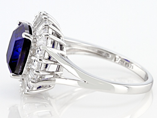 4.20ct Lab Created Blue Sapphire With 0.89ctw Lab White Sapphire Rhodium Over Sterling Silver Ring - Size 8