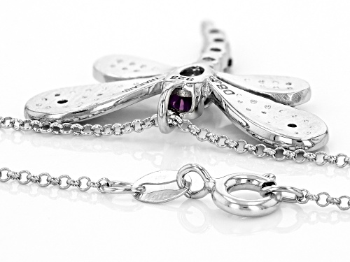 0.79ctw Multi-Gemstone With Diamond Rhodium Over Sterling Silver Dragonfly Pendant With Chain