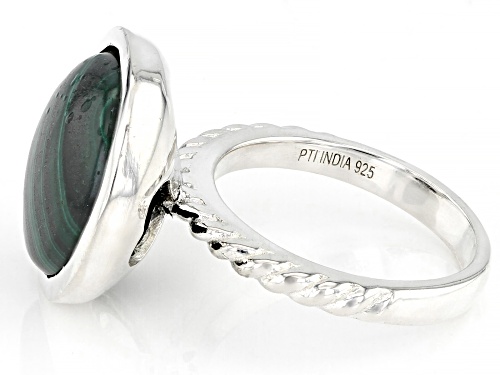 15mm Cabochon Malachite Sterling Silver Ring - Size 7