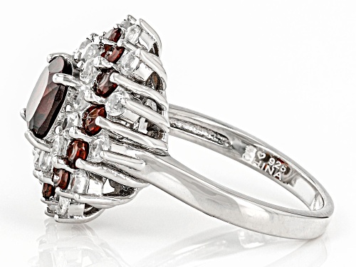 2.56ctw Vermelho Garnet™ With 1.55ctw White Zircon Rhodium Over Sterling Silver Cluster Ring - Size 7