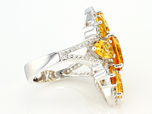 6.10ctw Citrine With 0.30ctw White Zircon Rhodium Over Sterling Silver Ring - Size 7