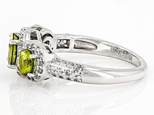 1.50ctw Round Manchurian Peridot™ With 0.58ctw Round White Zircon Rhodium Over Sterling Silver Ring - Size 9