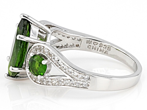 2.15ctw Chrome Diopside With 0.38ctw White Zircon Rhodium Over Sterling Silver Ring - Size 6