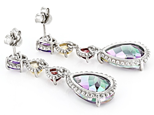 5.81ctw Amethyst With Citrine, Vermelho Garnet™, Multi-Color Quartz Rhodium Over Silver Earrings