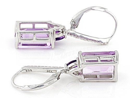 8.09ctw Amethyst With 0.19ctw White Zircon Rhodium Over Sterling Silver Dangle Earrings