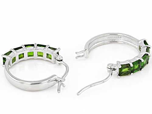 3.10ctw Square Chrome Diopside Rhodium Over Sterling Silver Hoop Earrings
