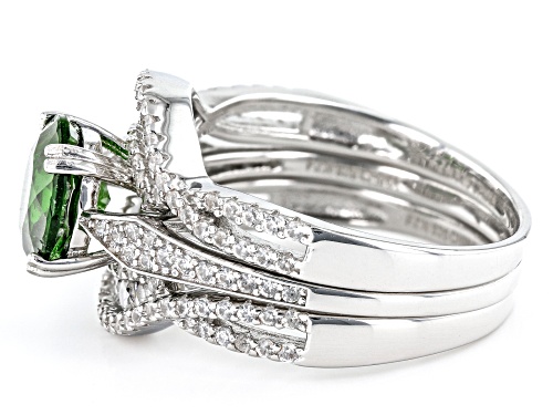 1.80ct Chrome Diopside With 1.33ctw White Zircon Rhodium Over Sterling Silver Ring Set - Size 10