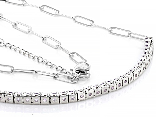 2.43ctw Round Brazilian Amethyst Rhodium Over Sterling Silver Paperclip Necklace - Size 18