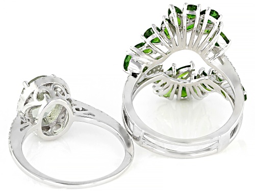 1.45ct Prasiolite With 3.68ctw Chrome Diopside And White Zircon Rhodium Over Silver Ring W/ Guard - Size 7
