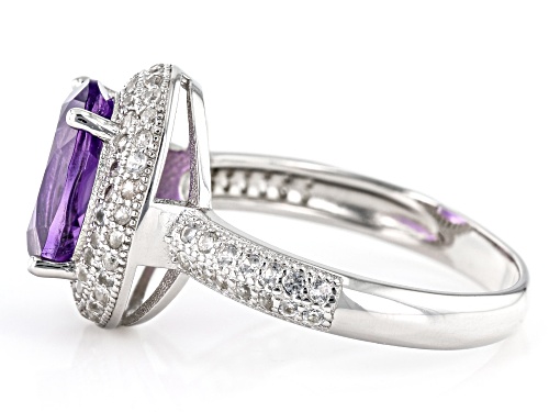 2.21ct African Amethyst With 0.70ctw White Zircon Rhodium Over Sterling Silver Ring - Size 8