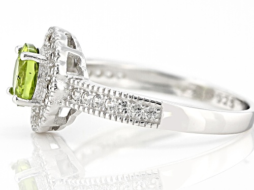 0.80ct Manchurian Peridot™ With 0.39ctw White Zircon Rhodium Over Sterling Silver Ring - Size 10