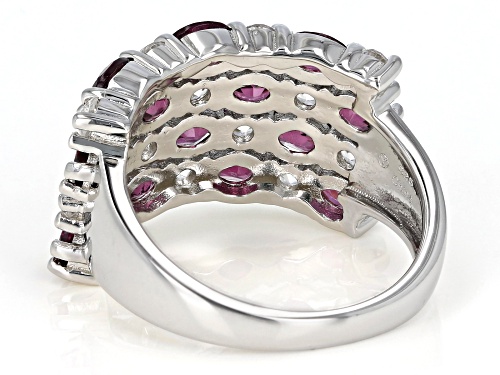 2.15ctw Raspberry Color Rhodolite with 1.30ctw White Zircon Rhodium Over Sterling Silver Ring - Size 7