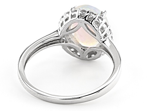 10X8mm Ethiopian Opal With 0.30ctw White Lab Created Sapphire Rhodium Over Sterling Silver Ring - Size 7