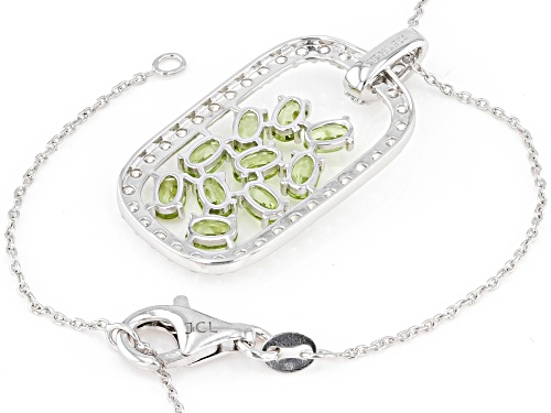 3.65ctw Manchurian™ Peridot With 0.75ctw White Zircon Rhodium Over Silver Pendant With Chain