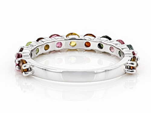 1.45ctw 3mm Round Multi Color Tourmaline Rhodium Over Sterling Silver Ring - Size 8