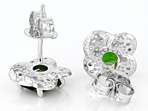 1.70ctw Square Cushion Chrome Diopside With 0.25ctw White Zircon Rhodium Over Silver Earrings