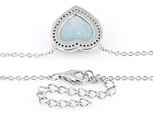 12mm Heart Shape Dreamy Aquamarine With 0.13ctw White Zircon Platinum Over Sterling Silver Necklace - Size 16