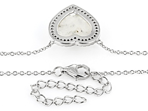 12mm Heart Shape Rainbow Moonstone With 0.13ctw White Zircon Platinum Over Sterling Silver Necklace - Size 16
