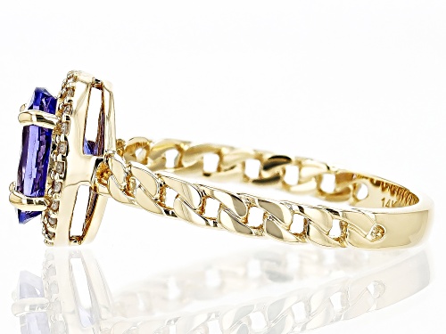 1.11ctw Tanzanite With 0.10ctw White Diamond 14k Yellow Gold Ring - Size 6.5